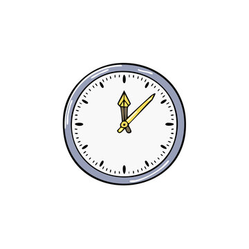 Hand drawn clock face showing almost one o'clock with minute and hour hands