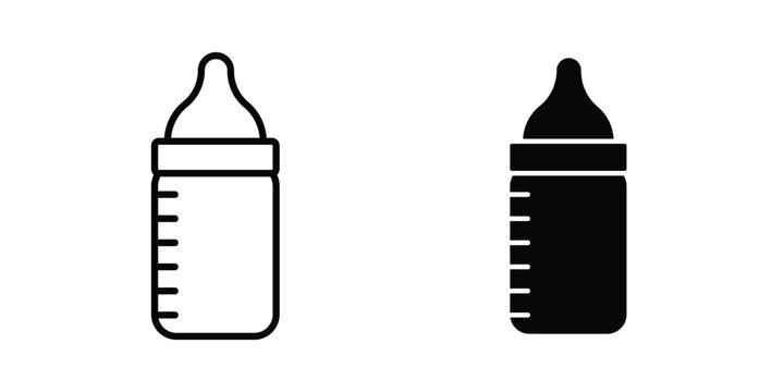 Baby milk bottle icon set. Black vector symbols