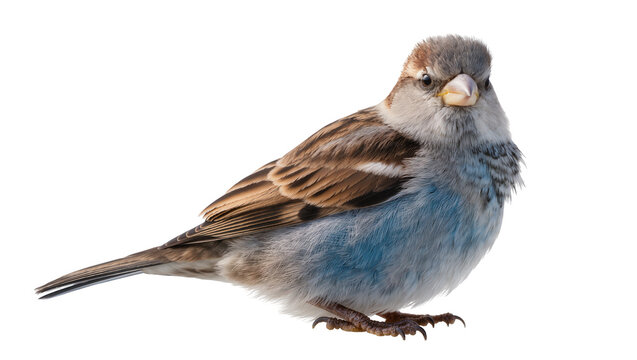 Brown Grey Blue House Sparrow Bird Perched Facing Right