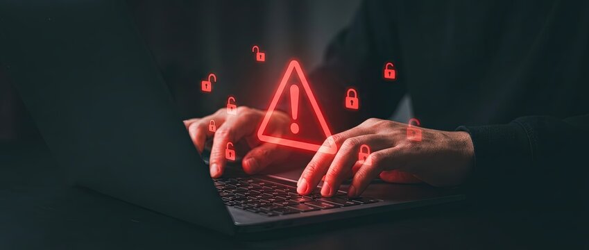 Cybersecurity alert online threat awareness in digital environments illustrating security risks with engaging visuals close-up perspective on preventive measures