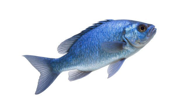 Vibrant Blue African Cichlid Fish Swimming Side View
