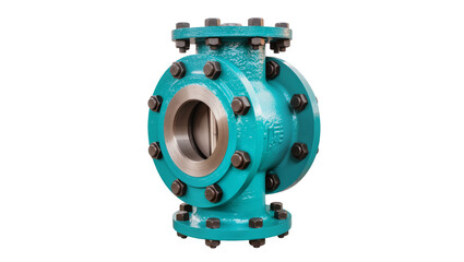 Naklejka premium Turquoise Flanged Valve with Stainless Steel Center and Numerous Bolts