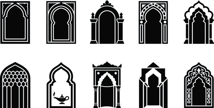 Collection Of Islamic Archways And Windows In Silhouette door