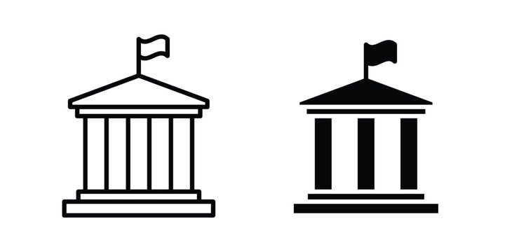 City hall building icon set. Black vector symbols
