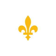 Abstract icon symbol with fleur de lis shape in gold color, minimal vector design, clean geometric style, isolated on white background for branding or decorative use © Faizal