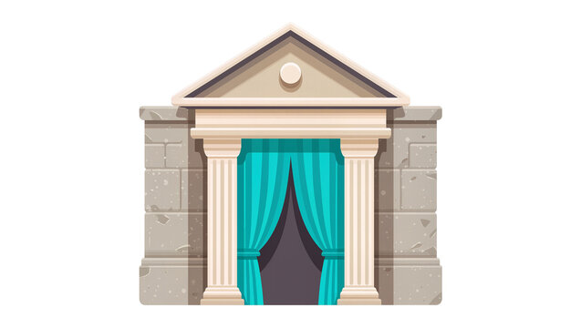 Stone Archway with Teal Drapery and Gilded Orb Detail