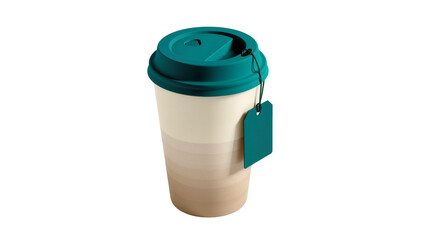 Obraz premium Gradient Beige Paper Coffee Cup with Teal Lid and Tag