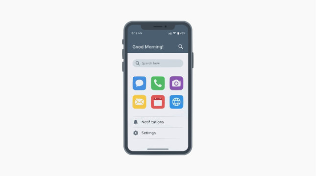 Smartphone mobile app home screen with notification icons and search bar interface smartphone interface technology notification software