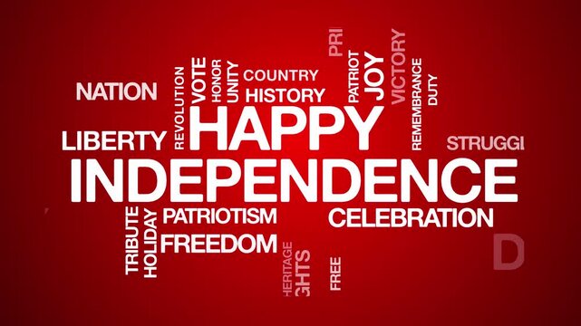 happy independence day concept Animated Tag Word Cloud kinetic typography, Text Design Animation typography seamless loop video motion graphics Intro Wordart tagcloud red background bg backdrop