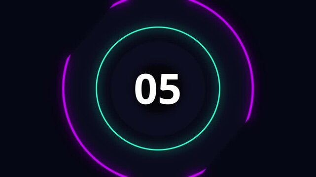 Neon Pink and Green Circular Countdown 10 to 0 with Vibrant Glowing Rings on Black Background
