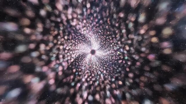A Vivid Radial Burst of Light Particles Converging Toward a Central Point in Space