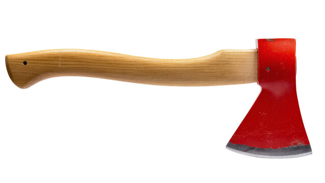 Red painted axe head with light wooden handle