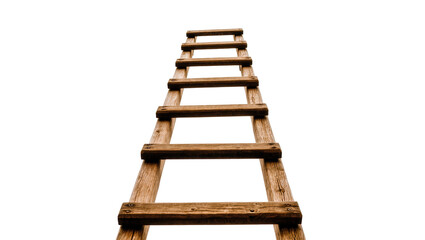 Rustic wooden ladder with weathered planks, isolated on transparent background © Elena