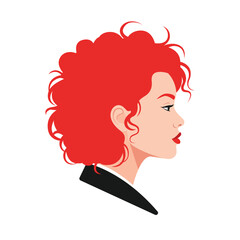 Profile Portrait of a Woman with Curly Red Hair Wearing a Black Blazer © MutakMera