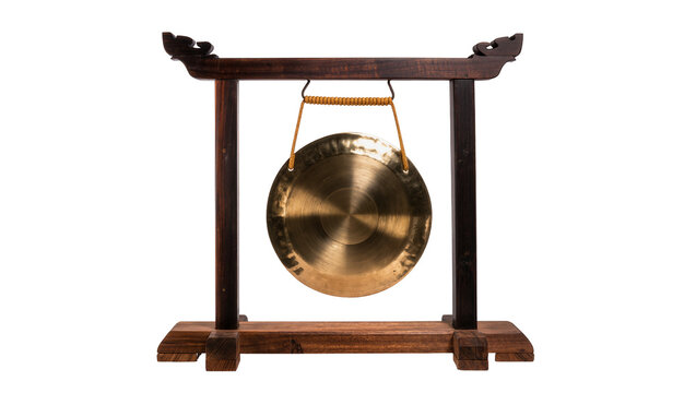 Antique Bronze Gong Hanging on Dark Wood Frame
