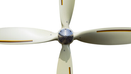 Vintage Four-Blade Airplane Propeller with Yellow and Gold Stripes © Fried