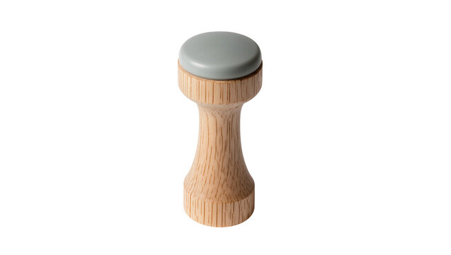 Wooden cabinet pull with gray circular top knob