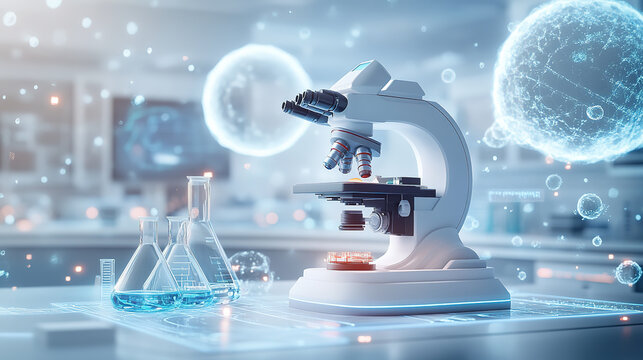 Laboratory microscope scientific research scene illustration