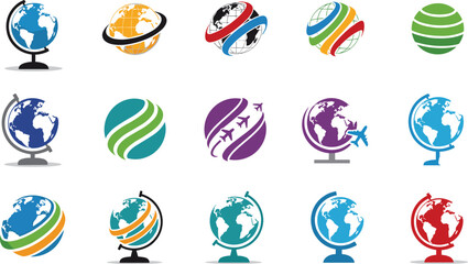Global Travel and Exploration Logo Collection with Globe, Airplane, and Earth Designs for International, Tourism, and Adventure Branding © MDFiroj