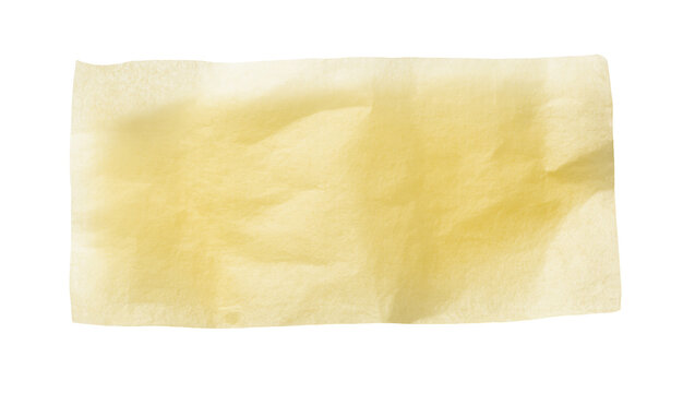 Yellowish translucent paper sheet with soft texture, isolated on transparent background