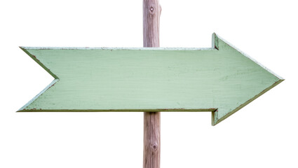 Pale green wooden arrow signpost pointing right, isolated on transparent background © Emilija