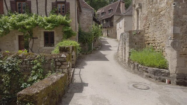 Quiet rural lane in scenic Saint Cyprien village, Dordogne