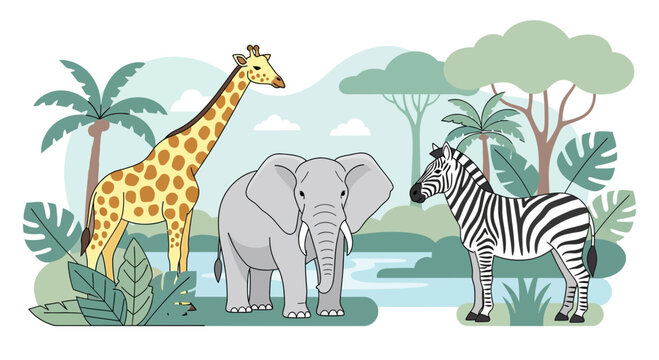 Giraffe Elephant and Zebra Standing Together 1.