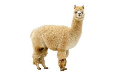 Obraz premium Fluffy light brown alpaca standing, isolated on transparent background