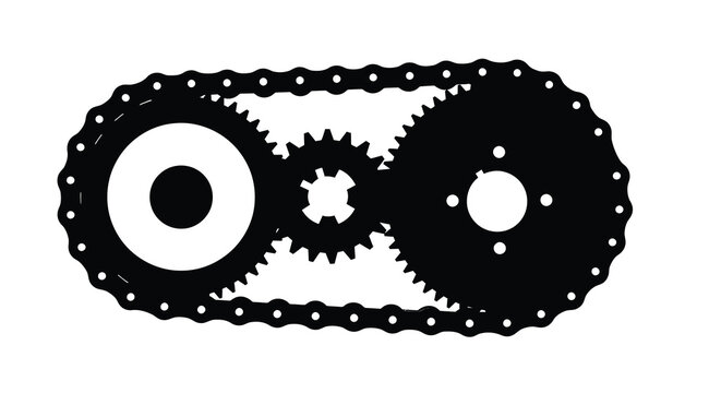 Chain and sprockets silhouette on a white background high quality