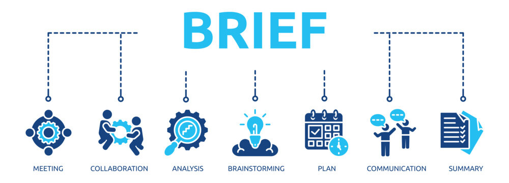 brief glyph banner icon of meeting, collaboration, analysis, brainstorming, plan, communication, summary