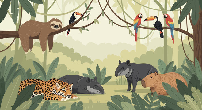 Wild animals in forest habitat together.