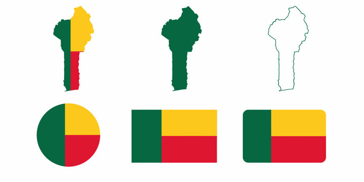 Various Benin flag designs and graphics are shown