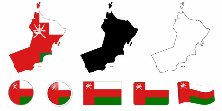 The national flag of Oman with various shapes and map illustrations