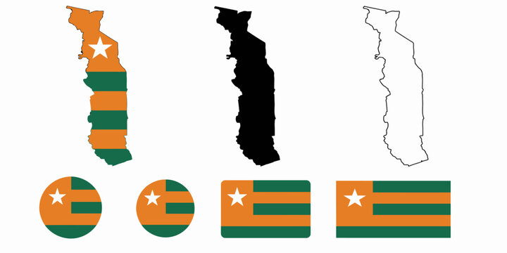 Togo map and flag designs in various formats and colors illustration