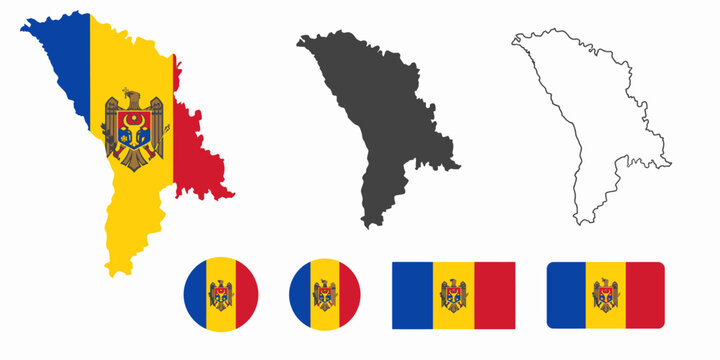 Moldova map and flag icons in various formats displayed together