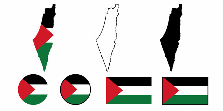 Flags and Maps Representing Palestine in Various Formats and Shapes