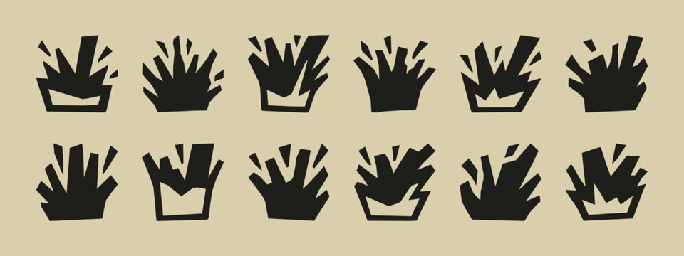 Set of hand-drawn black comic explosion and blast effect icons on a neutral background