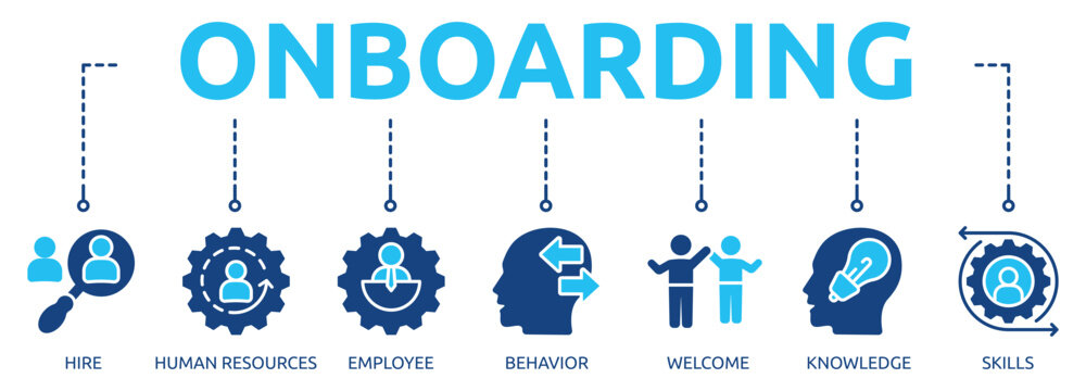 onboarding glyph banner icon of hire, human resources, employee, behavior, welcome, knowledge, skills