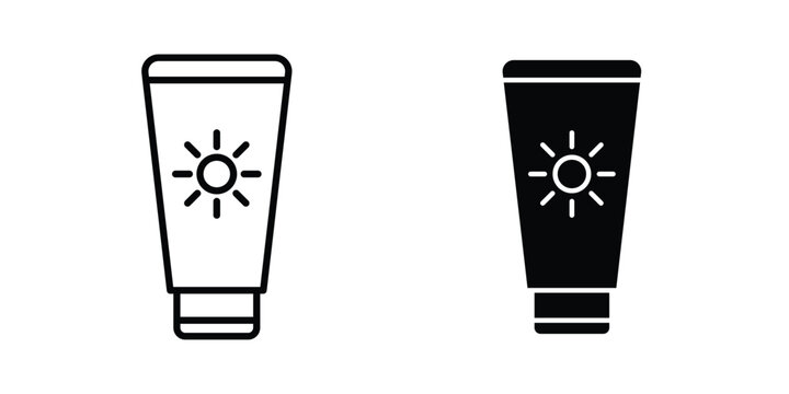 Sunscreen icon set. Black vector symbols