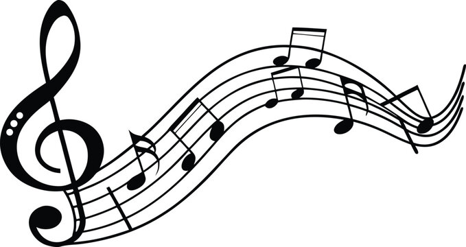 Black treble clef and musical notes on staff lines