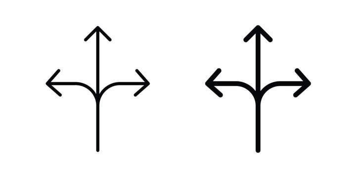 Three directions icon set. Black vector symbols