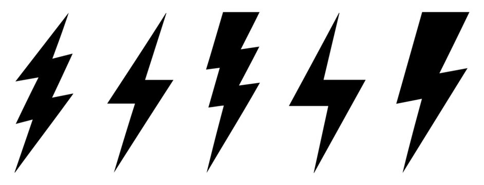 lightning bolt icon set thunder flash symbol