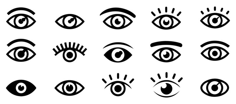 eye icon set vision eyesight symbol magnifier