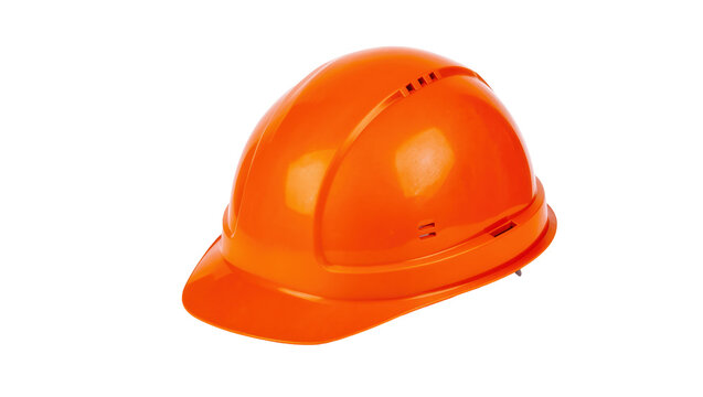 Bright orange construction hard hat safety equipment, isolated on transparent background
