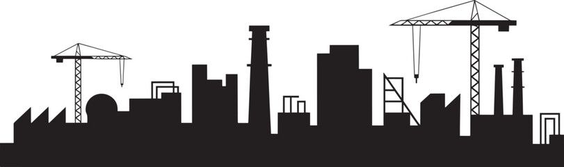 Industrial cityscape with cranes and smokestacks in silhouette style on a buildings on white factory © Laila