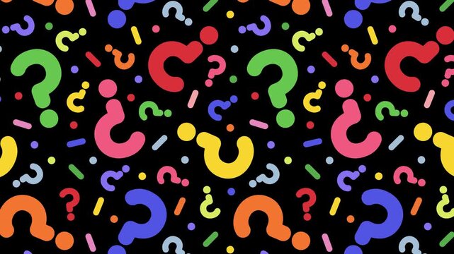 Question mark pattern background 4K video. Colorful abstract motion loop background. Conversation, communication, faq help concept, animated backdrop