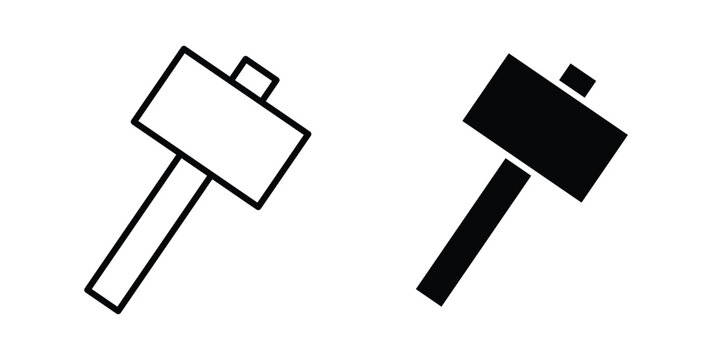 Wooden mallet icon set. Black vector symbols