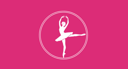 Elegant ballerina silhouette in a dance pose against a vibrant pink background © REZA