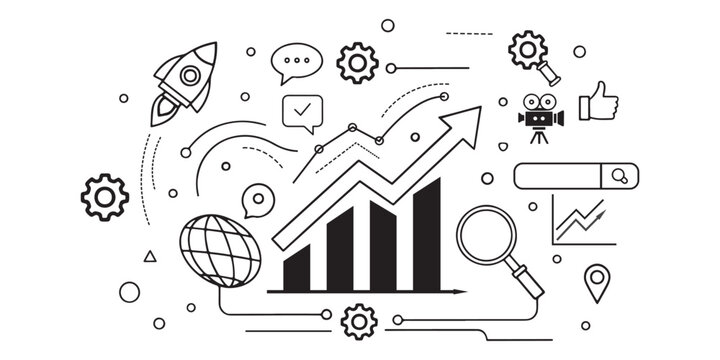 Abstract vector business infographic featuring arrows barcode and bar graph illustration