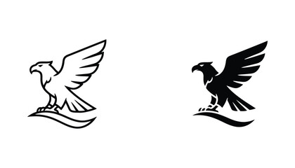 Obraz premium Majestic eagle bird emblem in outline and bold silhouette style for sports team or corporate logo